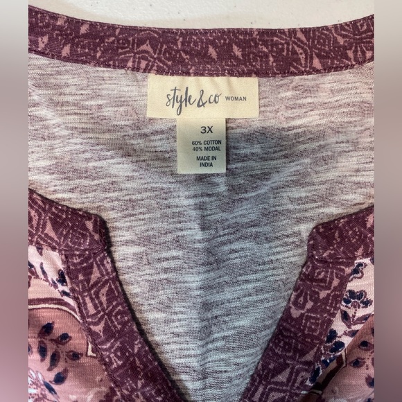 NWT Style&Co Artful Femme 3/4 Sleeve Top - Picture 2 of 5